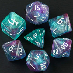 Aqua Purple Glitter Dice RPG Role Playing Game Polyhedral Dice Set