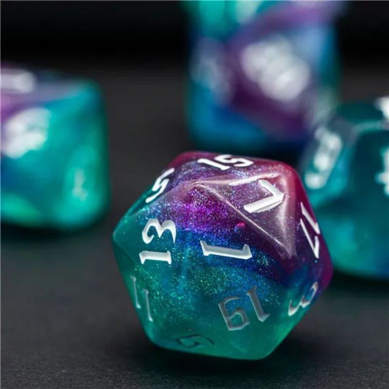 Aqua Purple Glitter Dice RPG Role Playing Game Polyhedral Dice Set