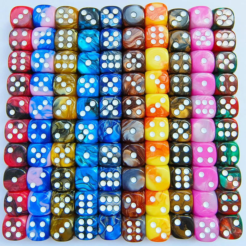 100-Pack 16mm Two Color Round Angle 6 Sided Acrylic Digital Dice with Free Pouch for Table Board Games Party DND or Teaching Math