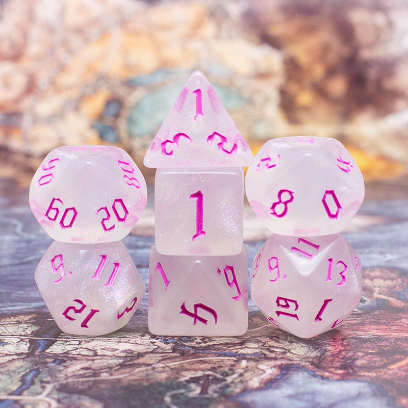 Glitter Transparent Pink Dice RPG Role Playing Game Polyhedral Dice Set