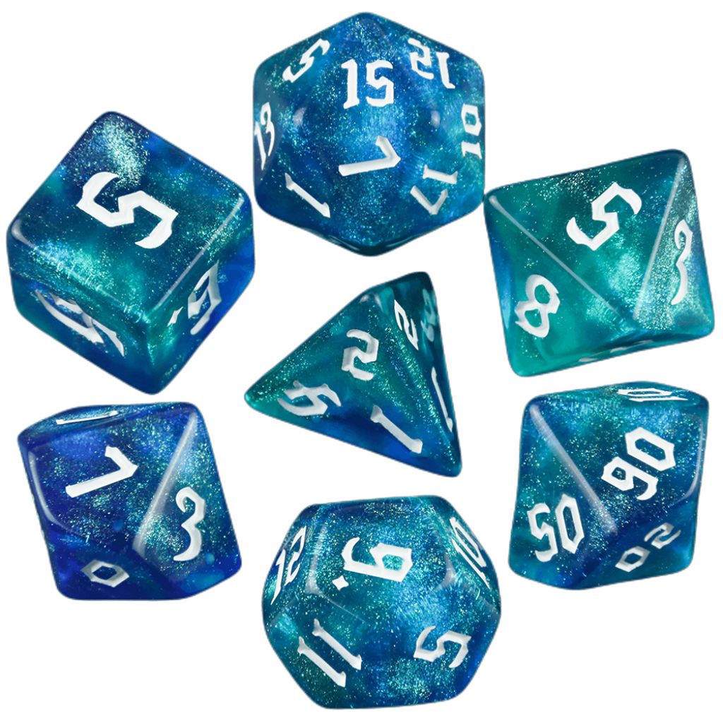 Aqua Blue Glitter Dice RPG Role Playing Game Polyhedral Dice Set