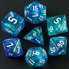 Aqua Blue Glitter Dice RPG Role Playing Game Polyhedral Dice Set