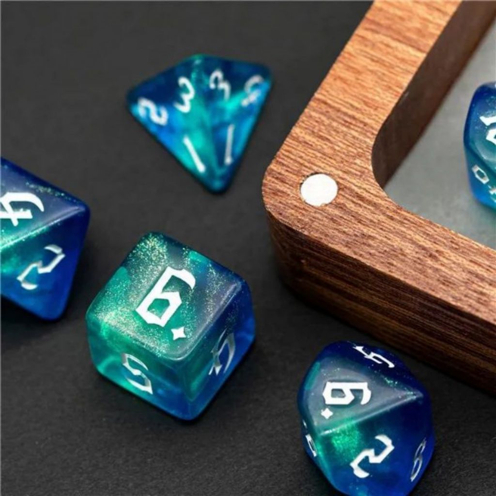 Aqua Blue Glitter Dice RPG Role Playing Game Polyhedral Dice Set