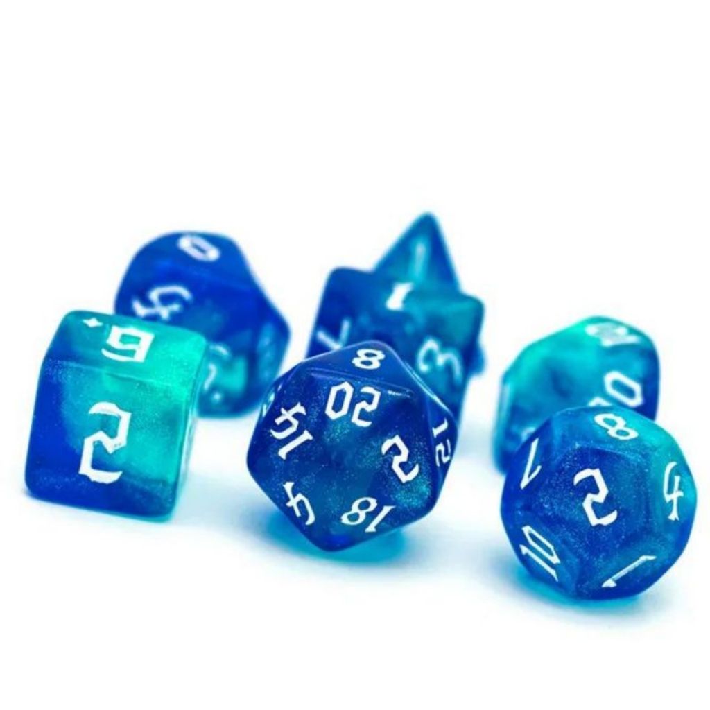 Aqua Blue Glitter Dice RPG Role Playing Game Polyhedral Dice Set