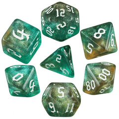 Aqua Green Gold Glitter Dice RPG Role Playing Game Polyhedral Dice Set