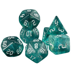 Aqua Green White Glitter Dice RPG Role Playing Game Polyhedral Dice Set