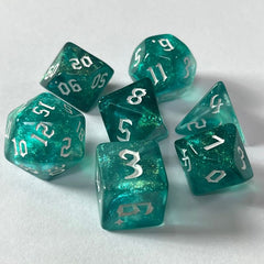 Aqua Green White Glitter Dice RPG Role Playing Game Polyhedral Dice Set