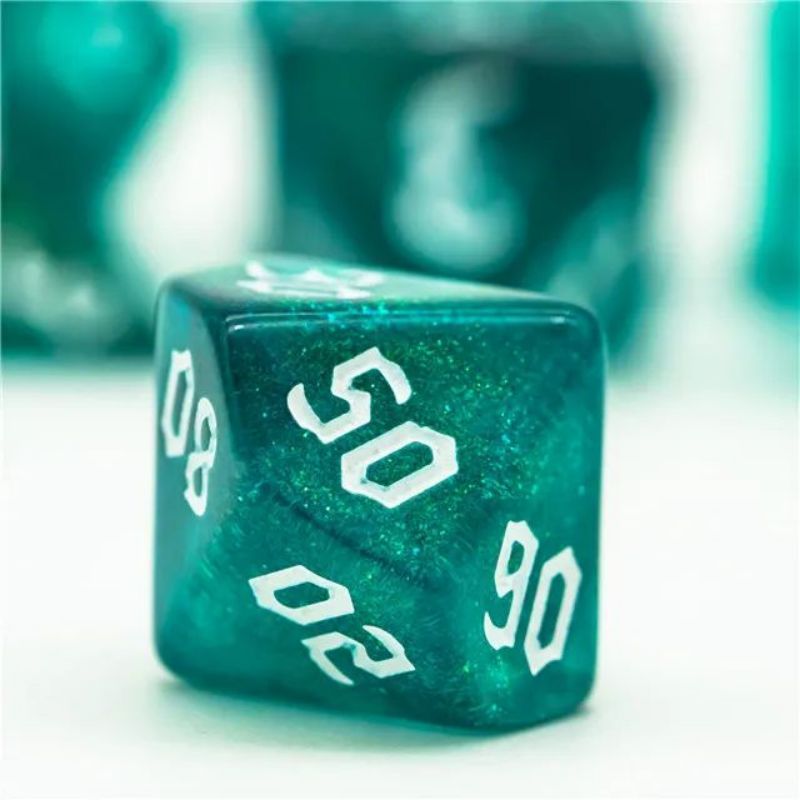 Aqua Green White Glitter Dice RPG Role Playing Game Polyhedral Dice Set