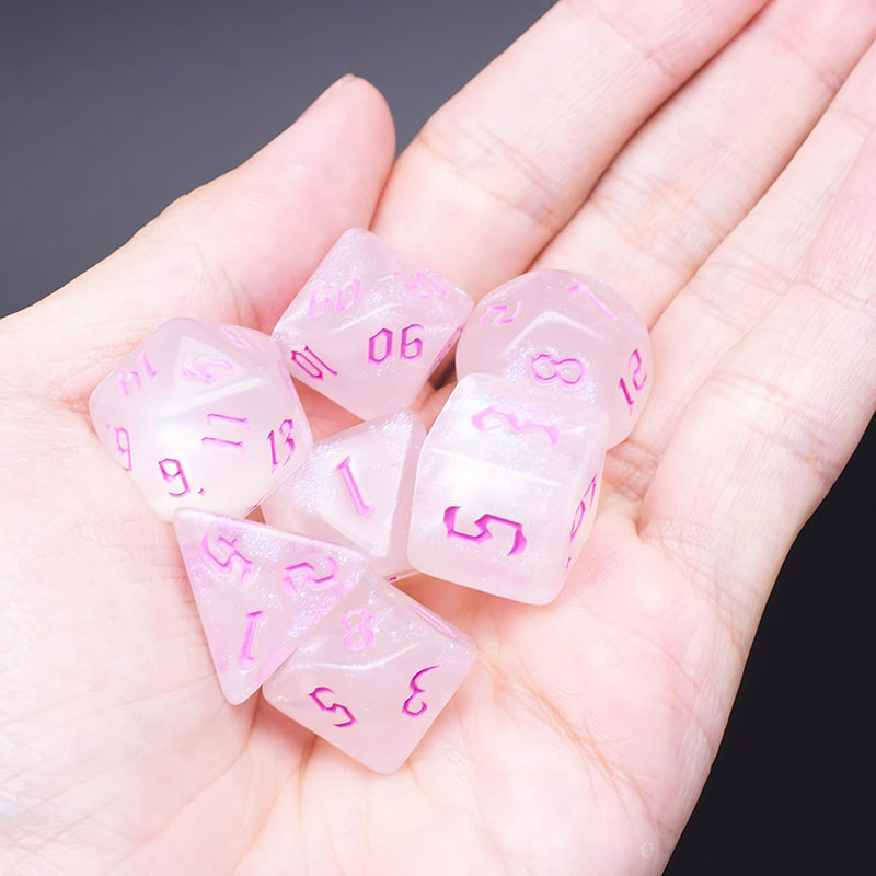 Glitter Transparent Pink Dice RPG Role Playing Game Polyhedral Dice Set