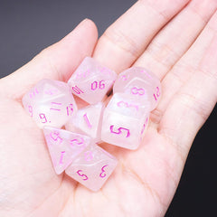 Glitter Transparent Pink Dice RPG Role Playing Game Polyhedral Dice Set