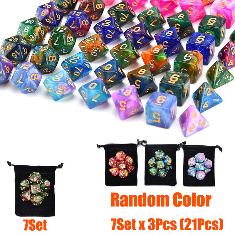 105 Pieces Glittery Starry Polyhedral DND Dice Set Complete Game Random Color Dice Set Drawstring Bag for Role Playing Table Games RPG