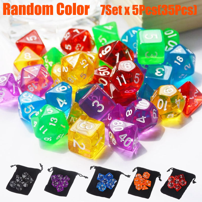 105 Pieces Transparent Polyhedral DND Dice Set Complete Game Random Color Dice Set Drawstring Bag for Role Playing Table Games RPG