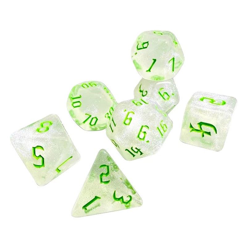 Glitter Transparent Green Dice RPG Role Playing Game Polyhedral Dice Set