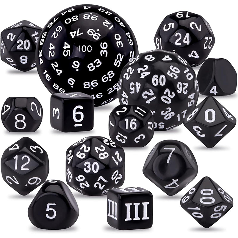 15 Pieces Complete Polyhedral Dice Set D3-D100 Game Dice Set Drawstring Bag for Role Playing Table Games