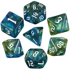 Blue Gold Glitter Dice RPG Role Playing Game Polyhedral Dice Set