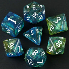 Blue Gold Glitter Dice RPG Role Playing Game Polyhedral Dice Set