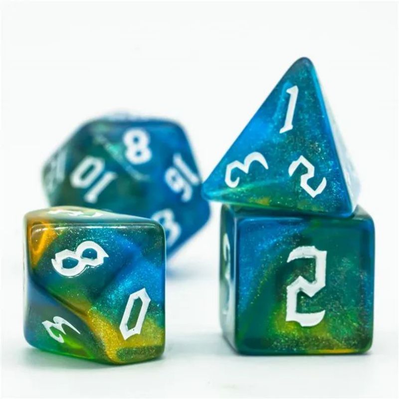 Blue Gold Glitter Dice RPG Role Playing Game Polyhedral Dice Set