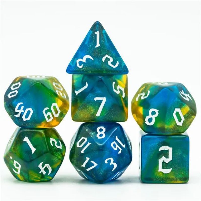 Blue Gold Glitter Dice RPG Role Playing Game Polyhedral Dice Set