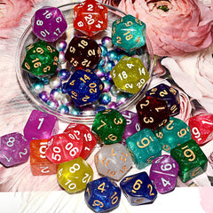 105 Pieces Glittery Polyhedral DND Dice Set Complete Game Random Color Dice Set Drawstring Bag for Role Playing Table Games RPG