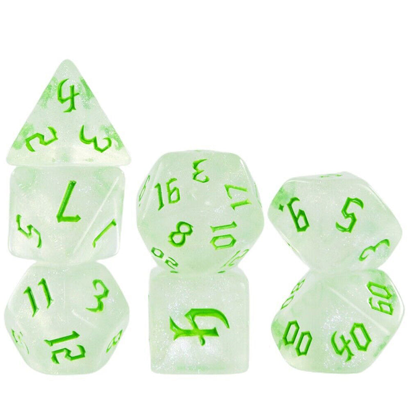 Glitter Transparent Green Dice RPG Role Playing Game Polyhedral Dice Set