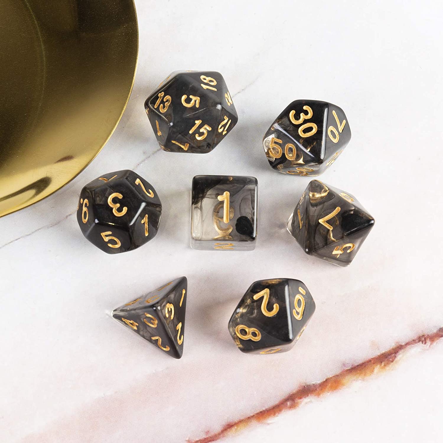 Two Tone Transparent Effect Black Dice RPG Role Playing Game Polyhedral Dice Set