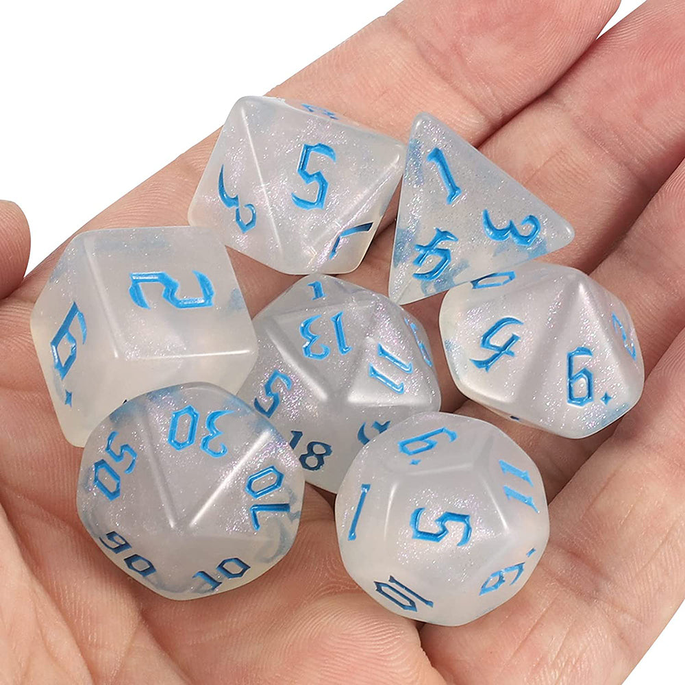 Glitter Transparent Blue Dice RPG Role Playing Game Polyhedral Dice Set