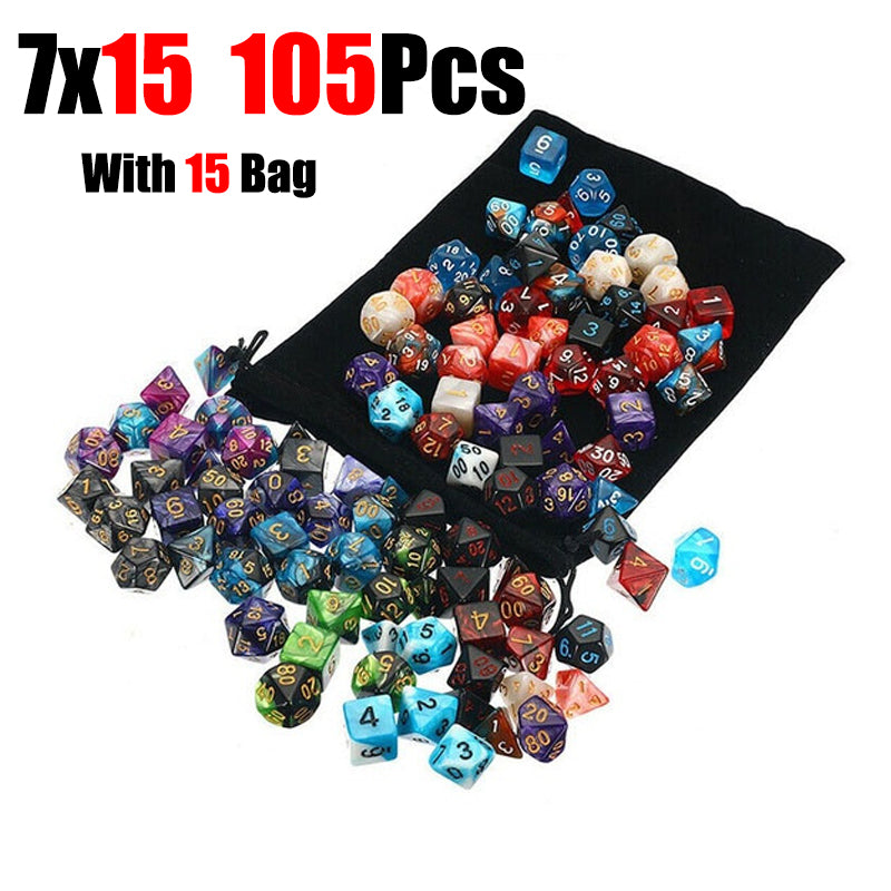 105 Pieces 2 Tone Polyhedral DND Dice Set Complete Game Dice Set Drawstring Bag for Role Playing Table Games