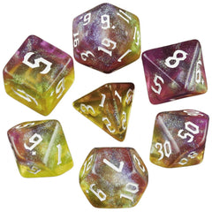 Purple Gold Glitter Dice RPG Role Playing Game Polyhedral Dice Set