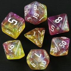 Purple Gold Glitter Dice RPG Role Playing Game Polyhedral Dice Set