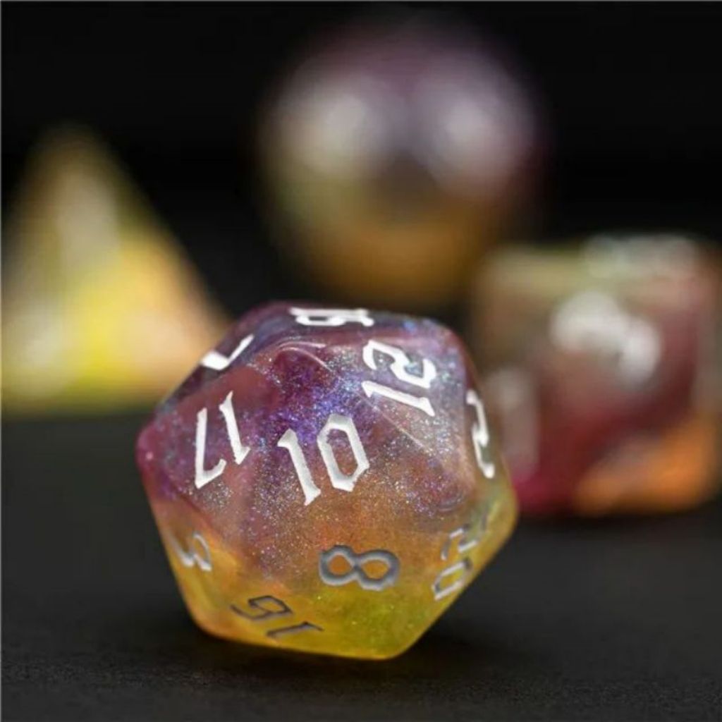 Purple Gold Glitter Dice RPG Role Playing Game Polyhedral Dice Set