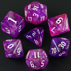 Dados de glitter roxo rosa RPG RPG Jogo de interpretação de papéis Conjunto de dados poliédricos