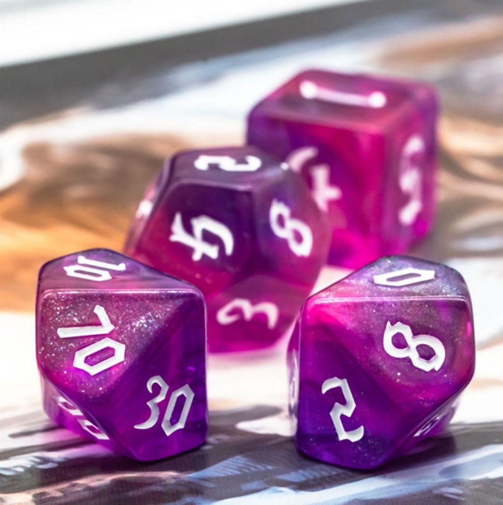 Dados de glitter roxo rosa RPG RPG Jogo de interpretação de papéis Conjunto de dados poliédricos