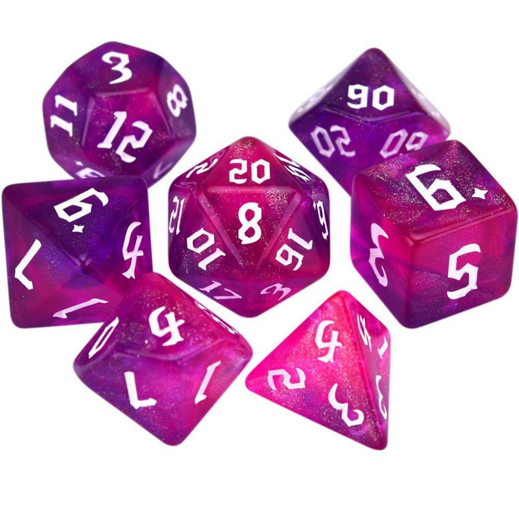 Dados de glitter roxo rosa RPG RPG Jogo de interpretação de papéis Conjunto de dados poliédricos