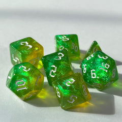 Yellow Green Glitter Dice RPG Role Playing Game Polyhedral Dice Set