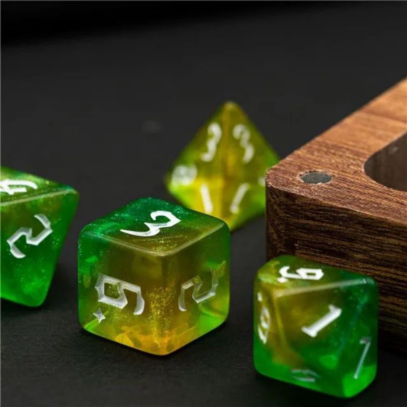 Yellow Green Glitter Dice RPG Role Playing Game Polyhedral Dice Set