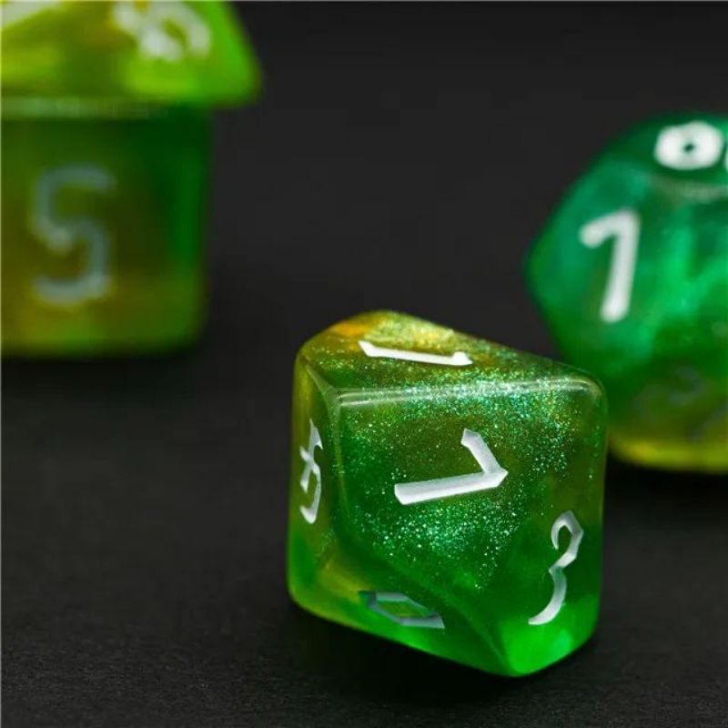 Yellow Green Glitter Dice RPG Role Playing Game Polyhedral Dice Set